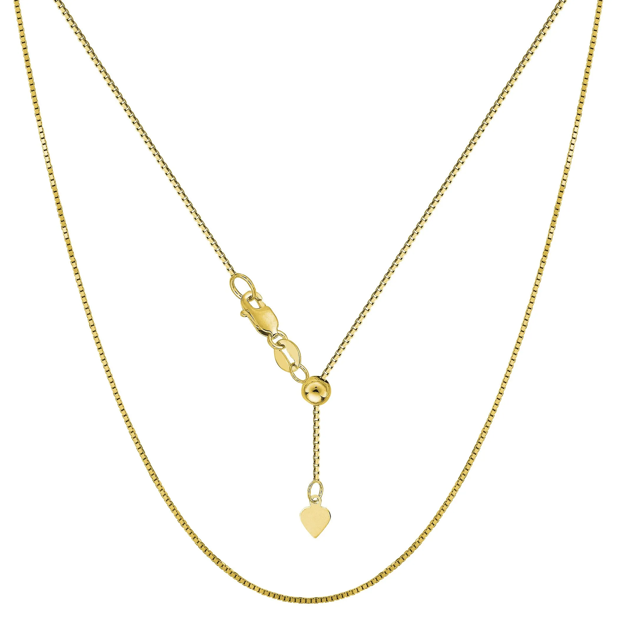 10k Yellow Gold Adjustable Box Link Chain Necklace, 0.7mm, 22"