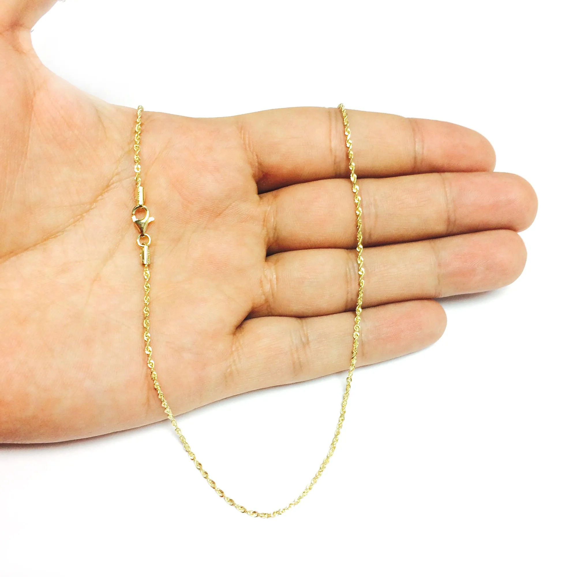 10k Yellow Solid Gold Diamond Cut Rope Chain Necklace, 1.5mm