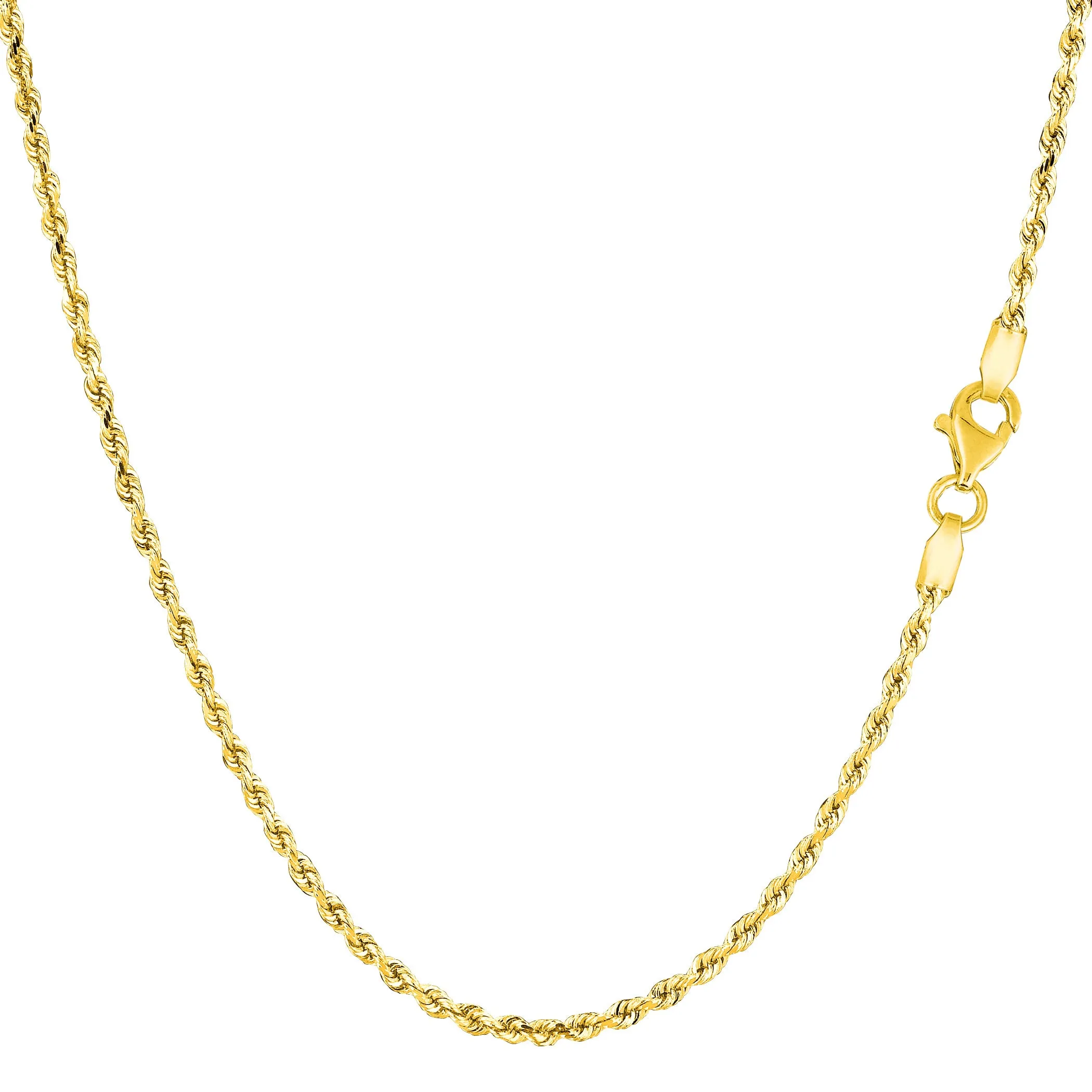 10k Yellow Solid Gold Diamond Cut Rope Chain Necklace, 1.5mm