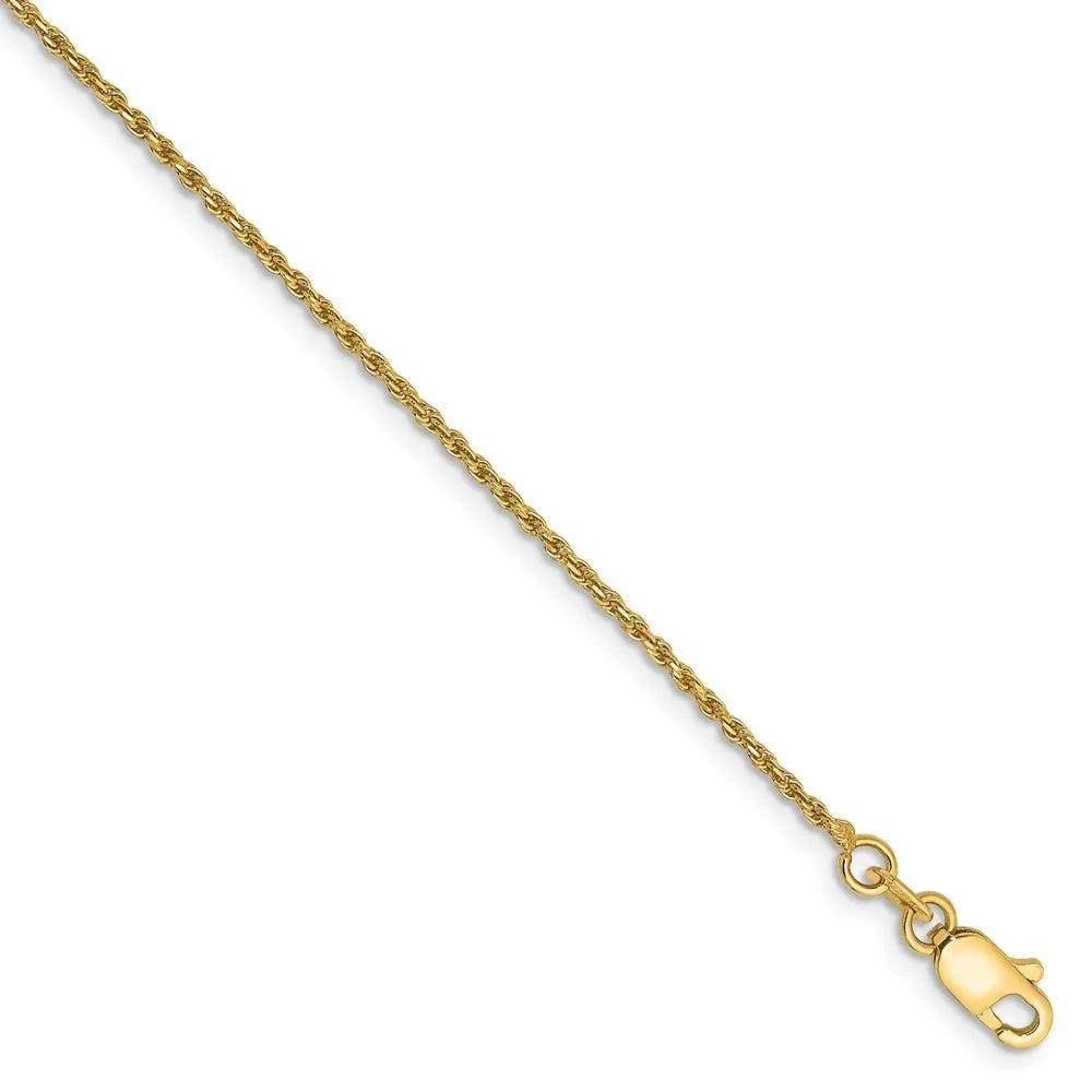 1.15mm, 14k Yellow Gold, Diamond Cut Rope Chain Anklet or Bracelet