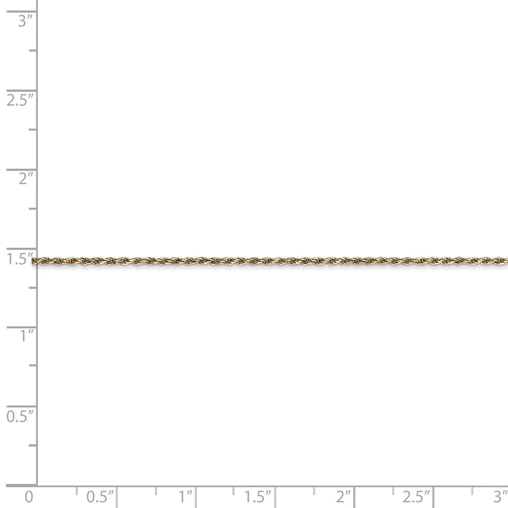 1.15mm, 14k Yellow Gold, Diamond Cut Rope Chain Anklet or Bracelet