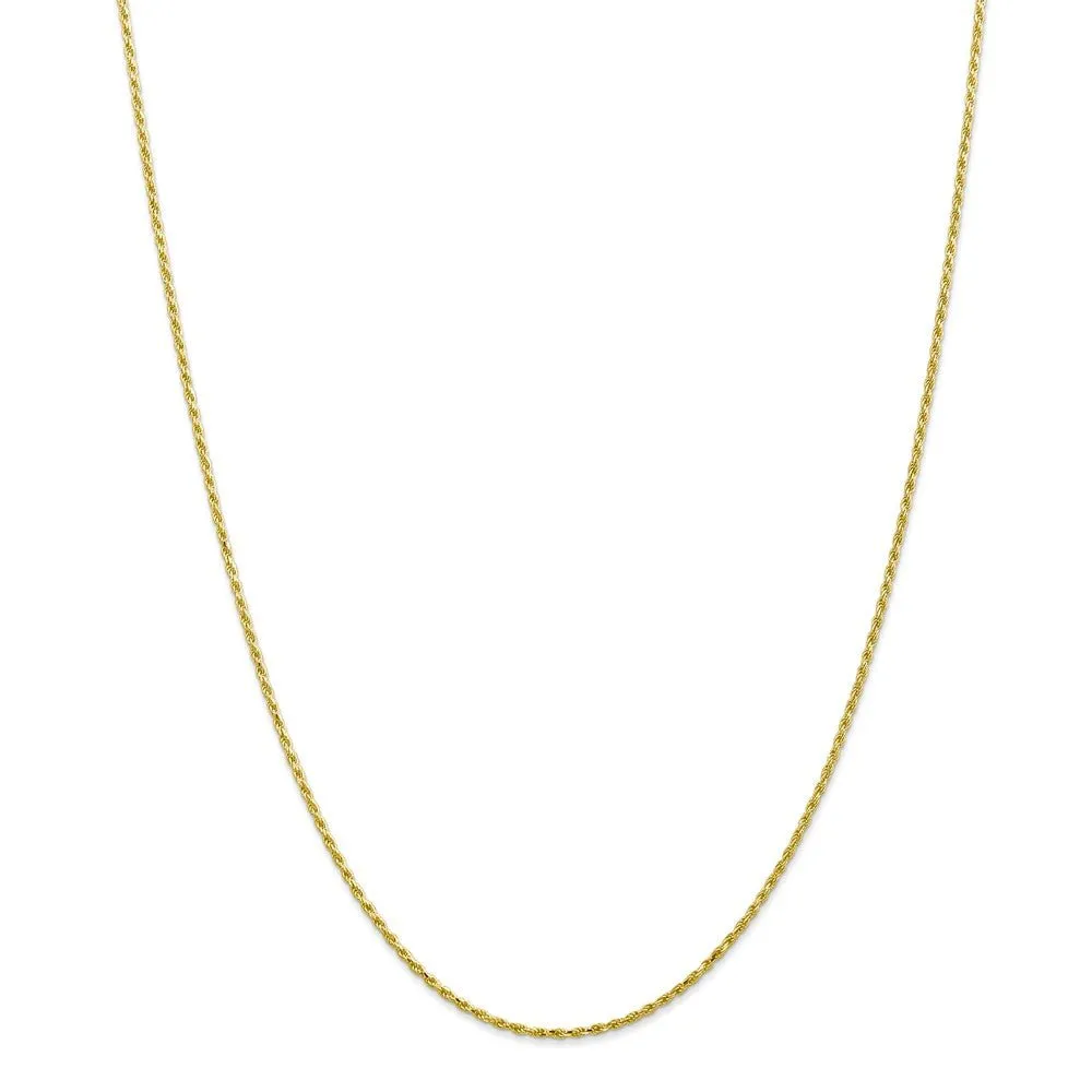 1.3mm 10k Yellow Gold Diamond Cut Solid Rope Chain Necklace