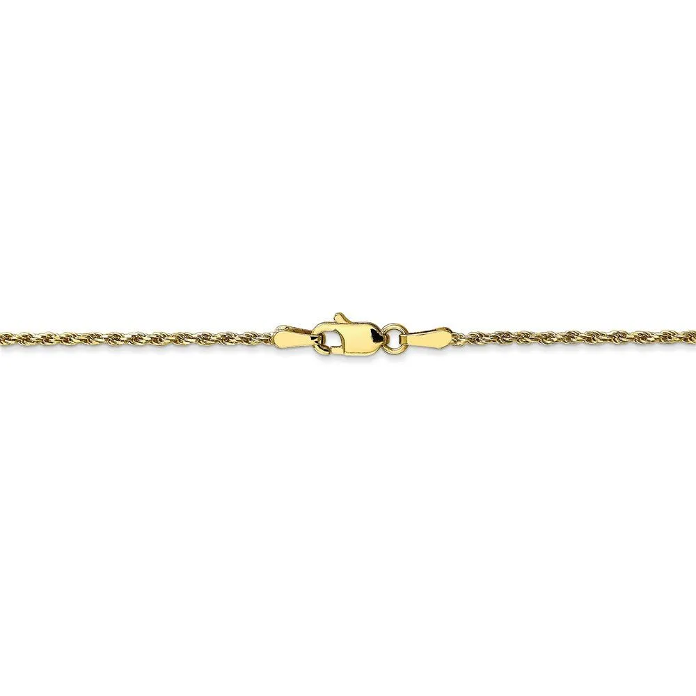 1.3mm 10k Yellow Gold Diamond Cut Solid Rope Chain Necklace