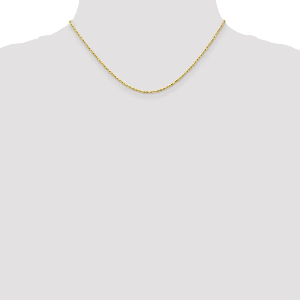 1.3mm 10k Yellow Gold Diamond Cut Solid Rope Chain Necklace