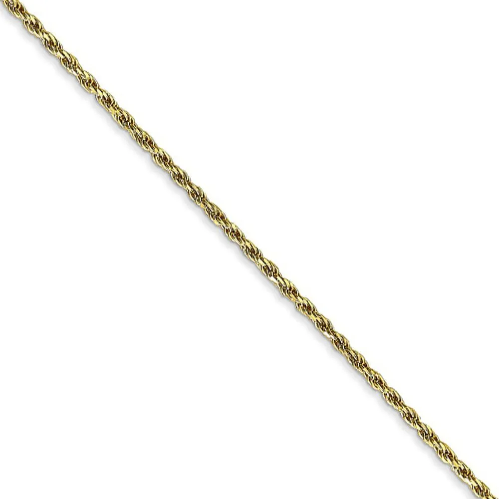 1.3mm 10k Yellow Gold Diamond Cut Solid Rope Chain Necklace