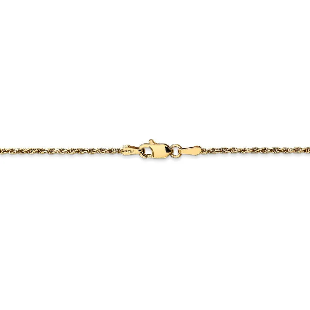 1.3mm, 14k Yellow Gold, Diamond Cut Rope Chain Necklace