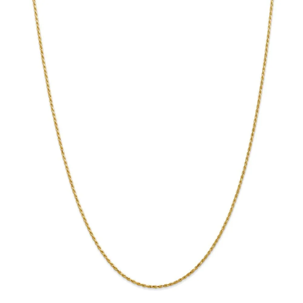 1.3mm, 14k Yellow Gold, Diamond Cut Rope Chain Necklace