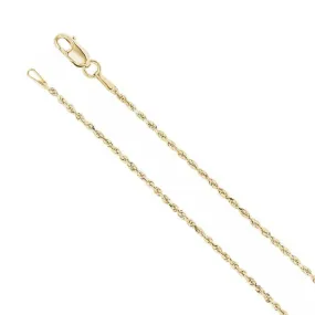 1.3mm 14K Yellow Gold Diamond Cut Solid Rope Chain Necklace