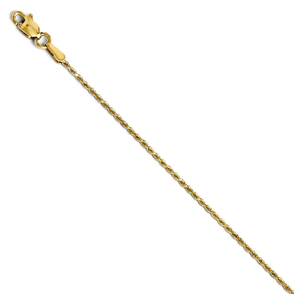 1.3mm 14k Yellow Gold Solid Diamond Cut Rope Chain Bracelet & Anklet