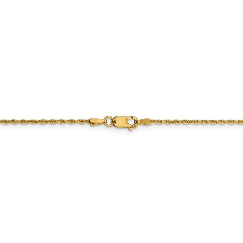 1.3mm 14k Yellow Gold Solid Loose Rope Chain Necklace