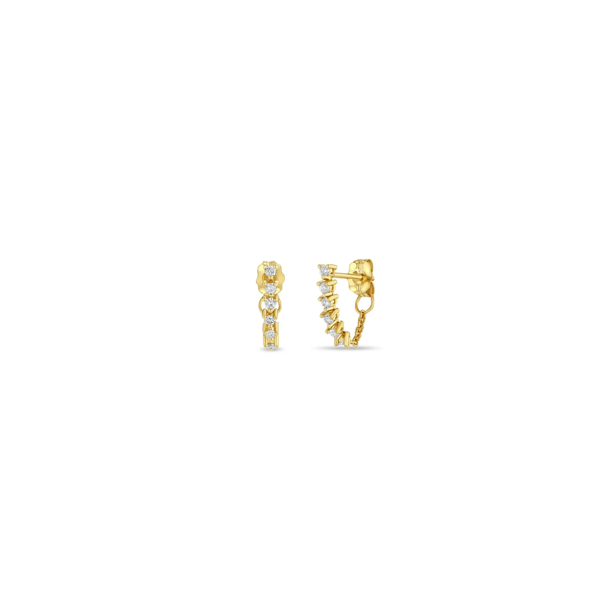 14k Diamond Tennis Chain Huggie Earrings