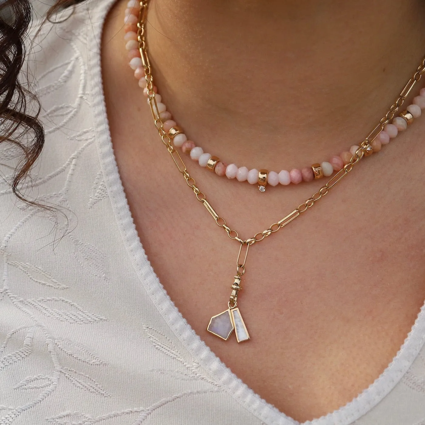 14k Gold & Faceted Pink Opal Rondelle Bead Necklace