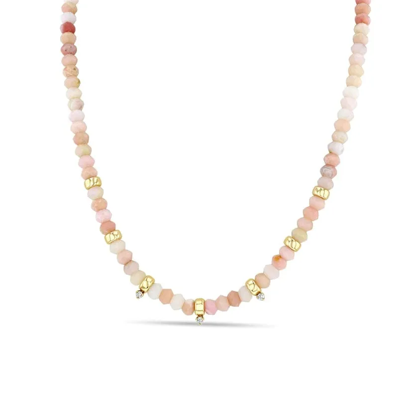 14k Gold & Faceted Pink Opal Rondelle Bead Necklace