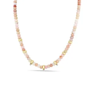 14k Gold & Faceted Pink Opal Rondelle Bead Necklace