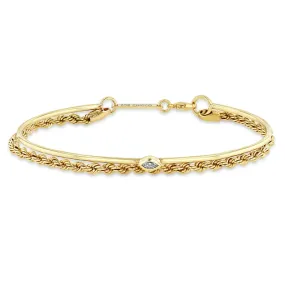 14k Marquise Diamond Cuff & Medium Rope Chain Bracelet