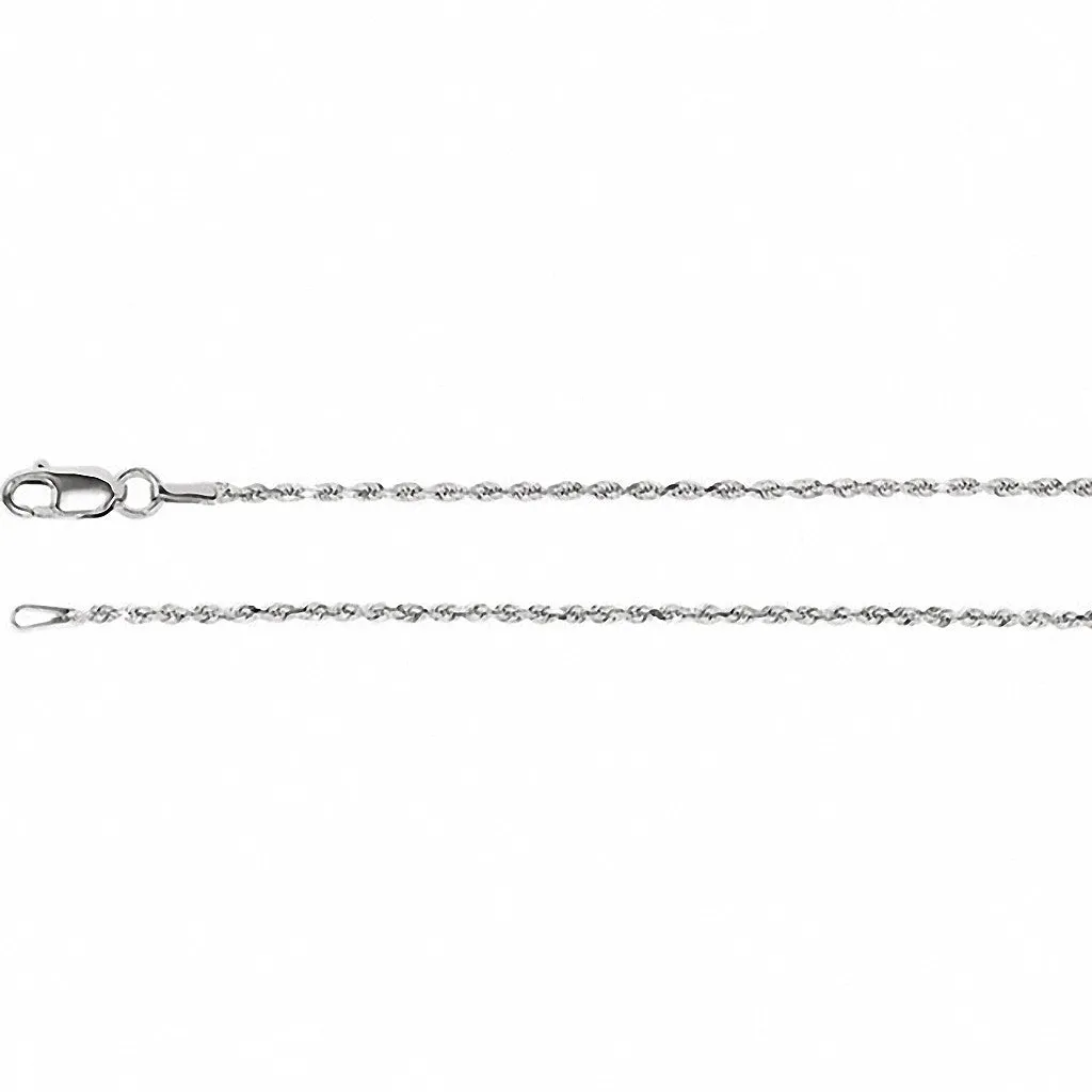 14K White Gold Diamond Cut Rope Chain, 24 Inches Long 1.3 mm  - CH947