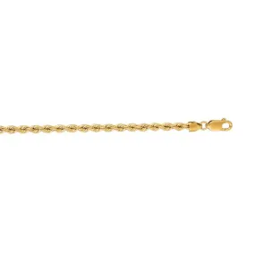 14K Yellow Gold 3mm Rope Chain, 18.1 Grams, 22 Inch Long