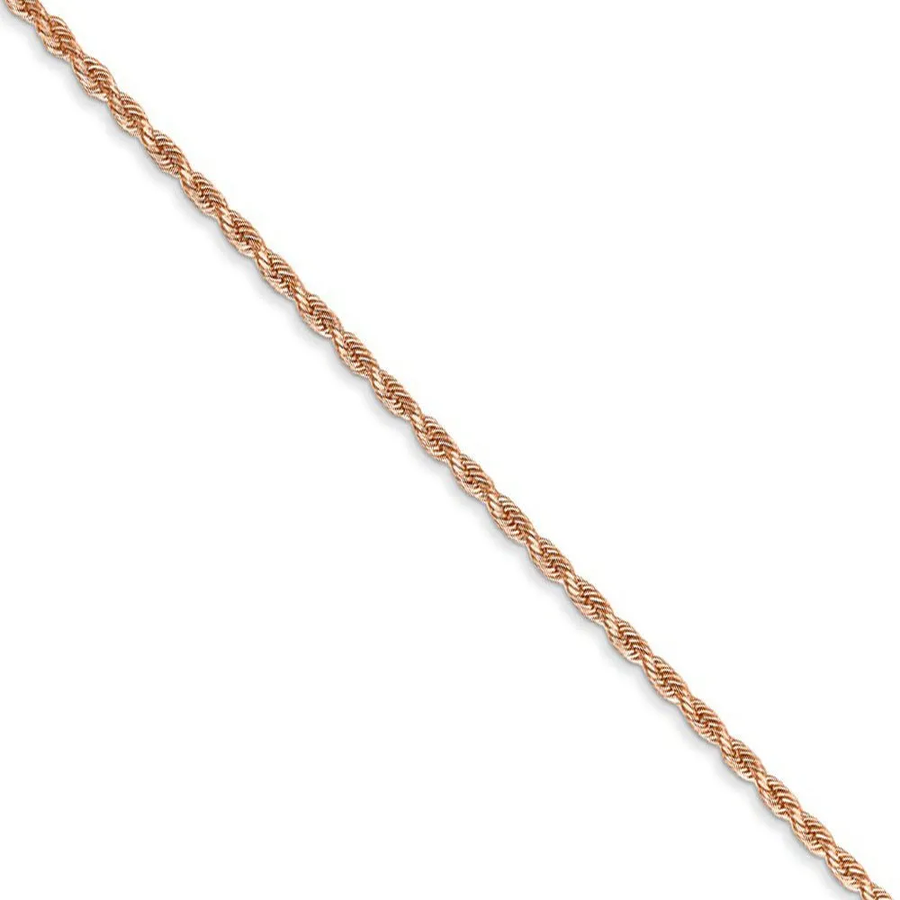 1.5mm 14k Rose Gold Solid Diamond Cut Rope Chain Necklace