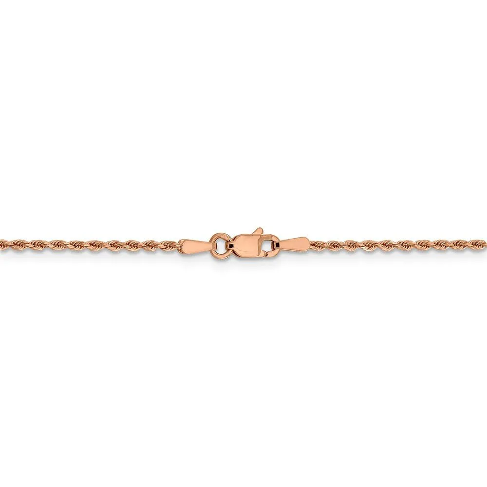 1.5mm 14k Rose Gold Solid Diamond Cut Rope Chain Necklace