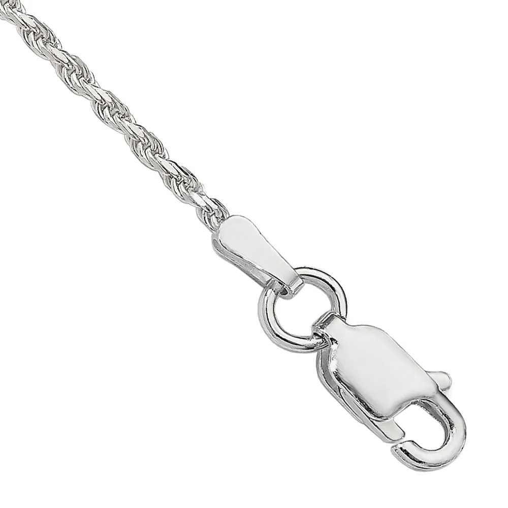 1.5mm Sterling Silver, Diamond Cut Solid Rope Chain Necklace