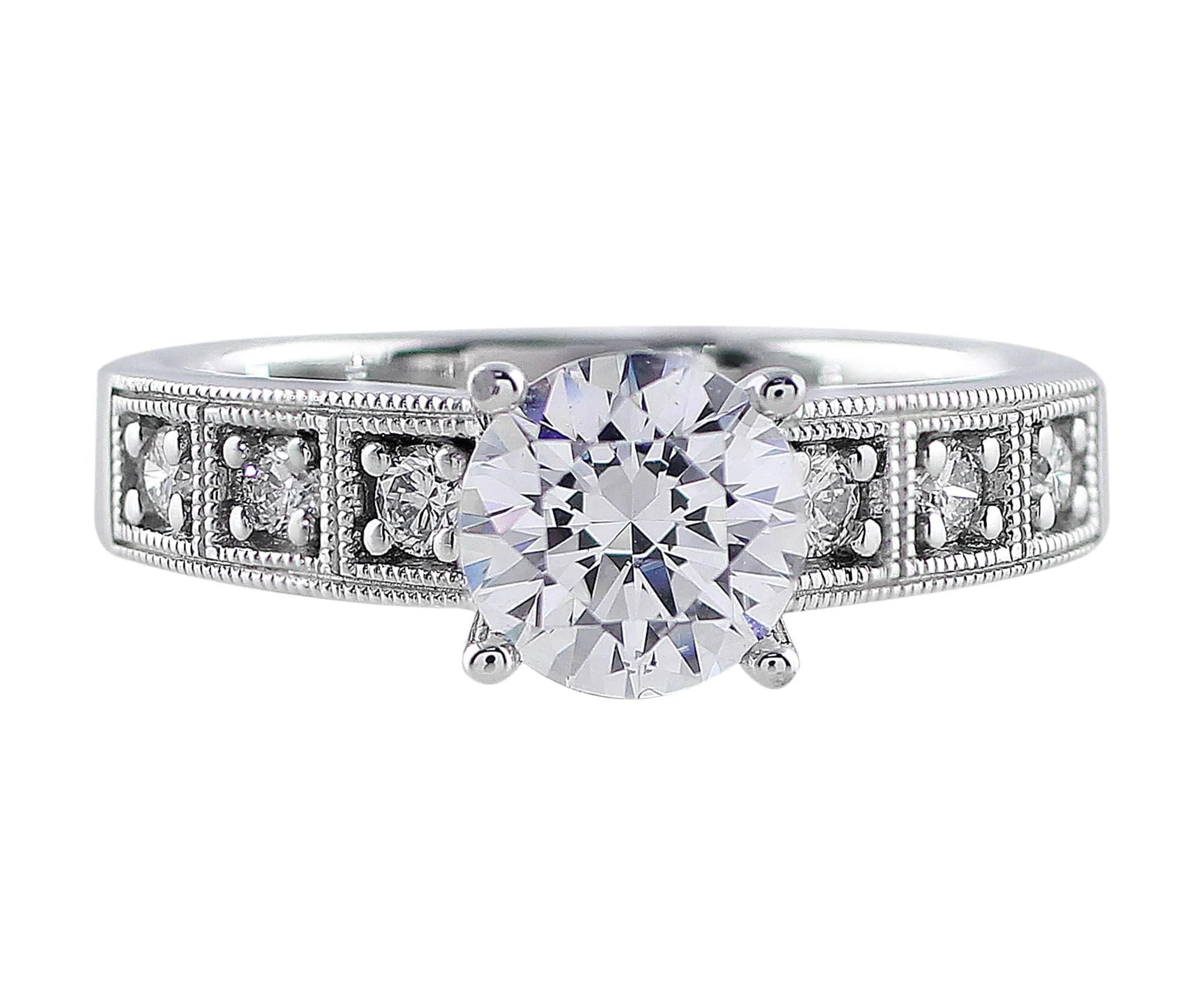 18k White Gold Bead Bright Diamond Ring Setting