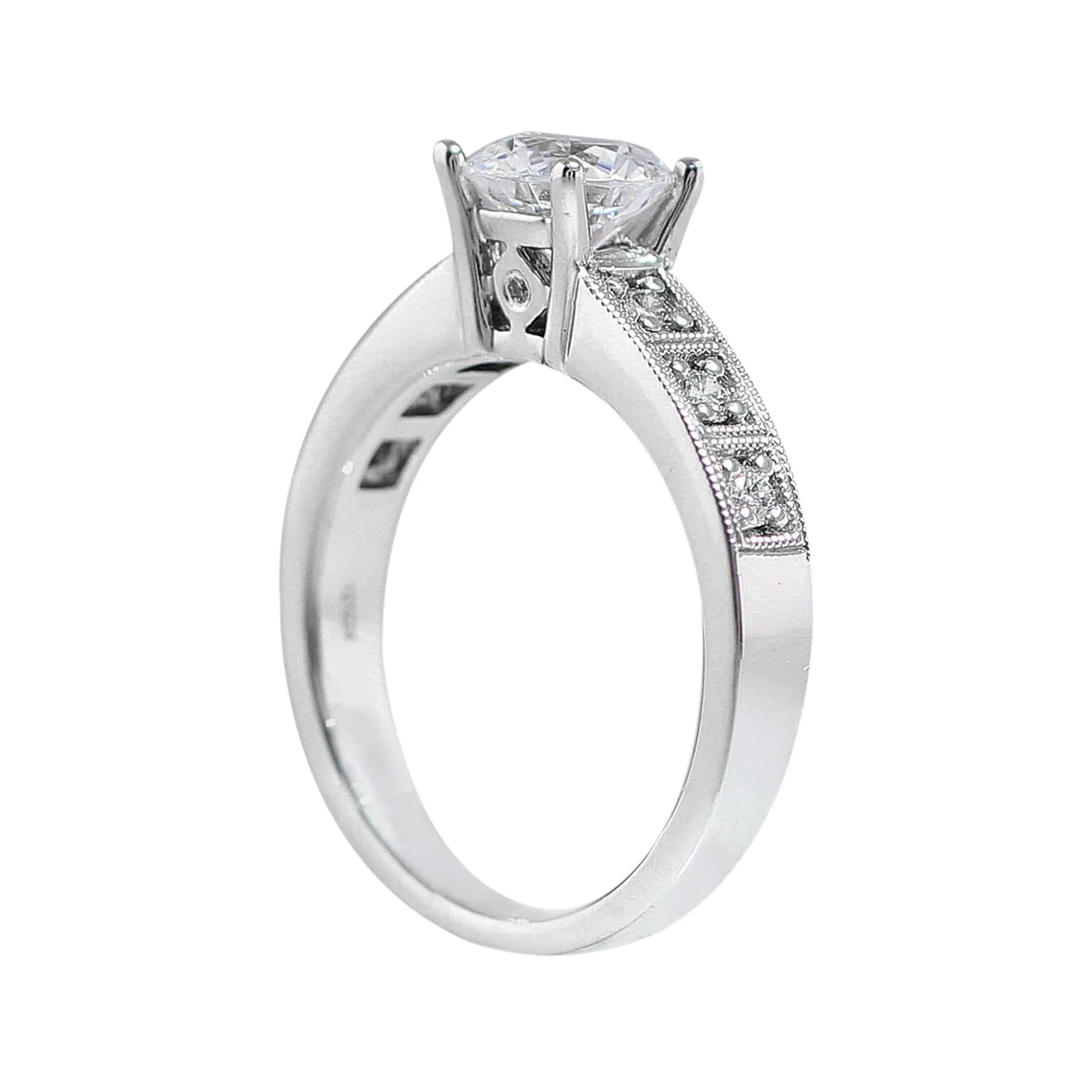 18k White Gold Bead Bright Diamond Ring Setting