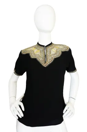 1940s Hand Embroidered Gold Metal Thread Top