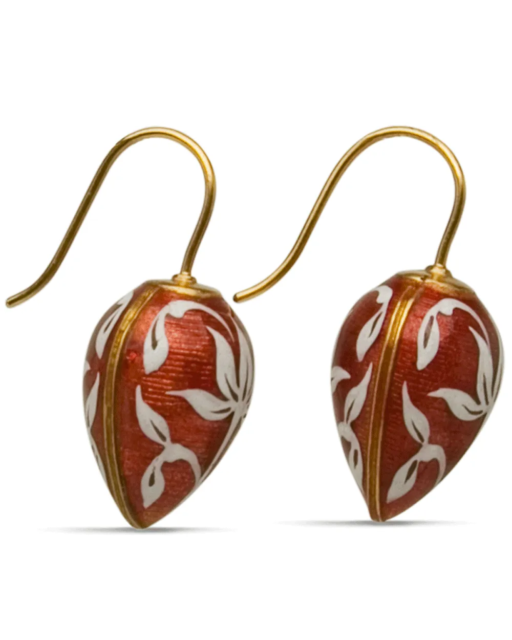 22k Yellow Gold Copper Enamel Flower Drop Earrings