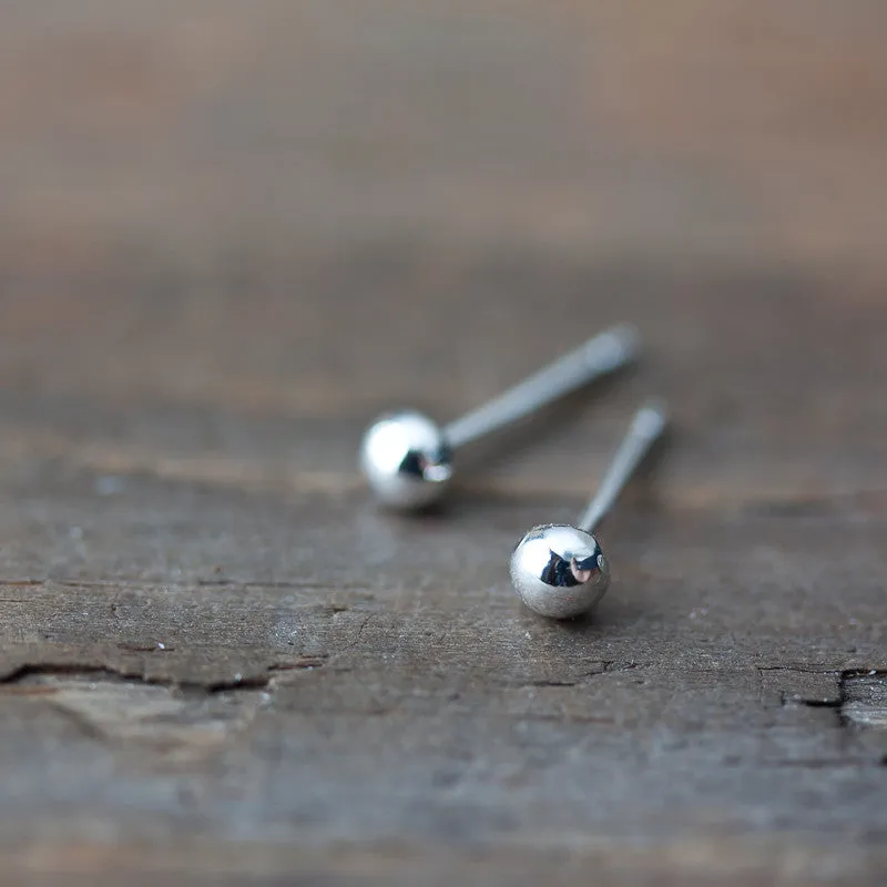 3mm Simple Silver Ball Stud Earrings