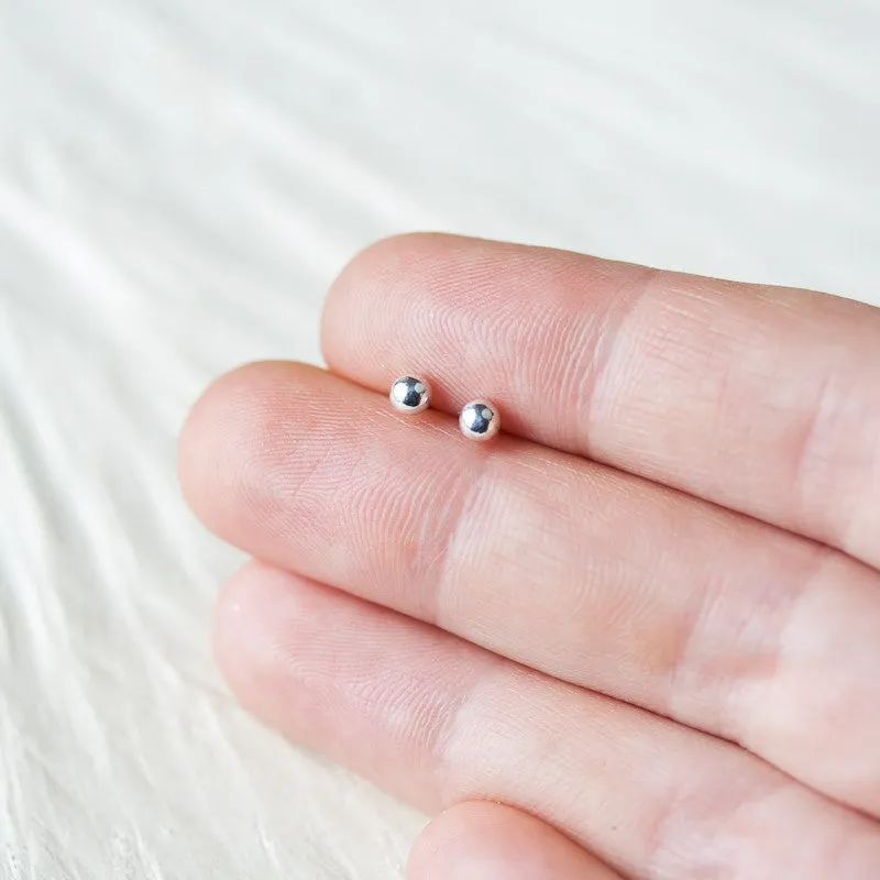 3mm Simple Silver Ball Stud Earrings