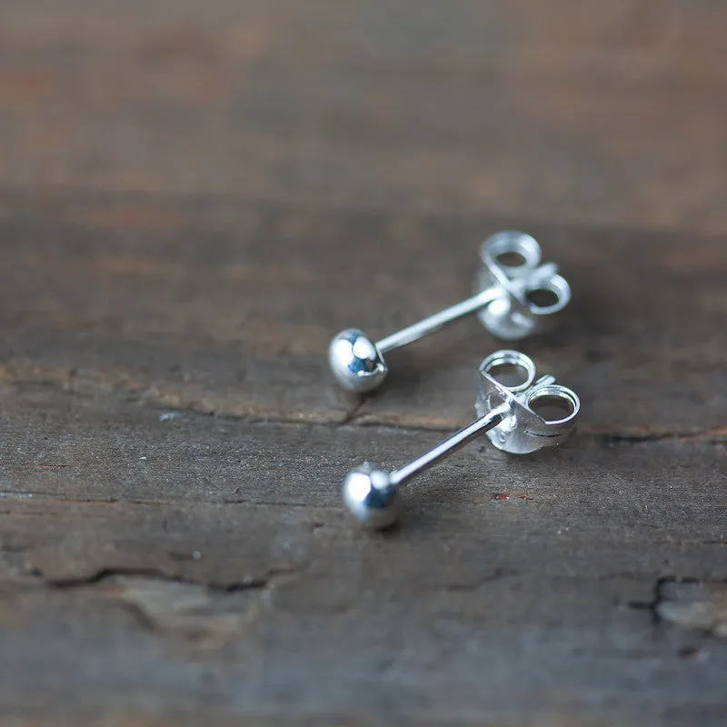 3mm Simple Silver Ball Stud Earrings