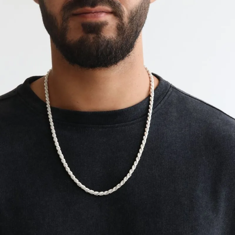 60cm Silver Rope Chain Necklace, 4.5mm Thick