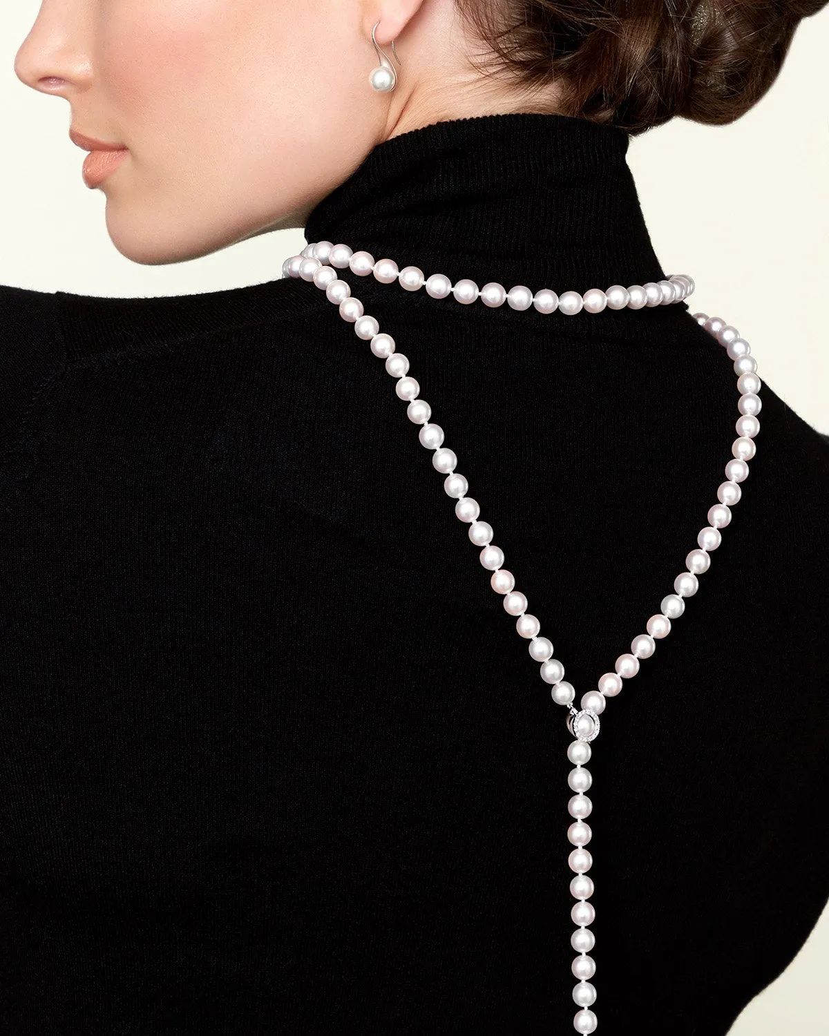 8.0-8.5mm White Freshwater Pearl & Diamond Adjustable Y-Shape Necklace- AAAA Quality