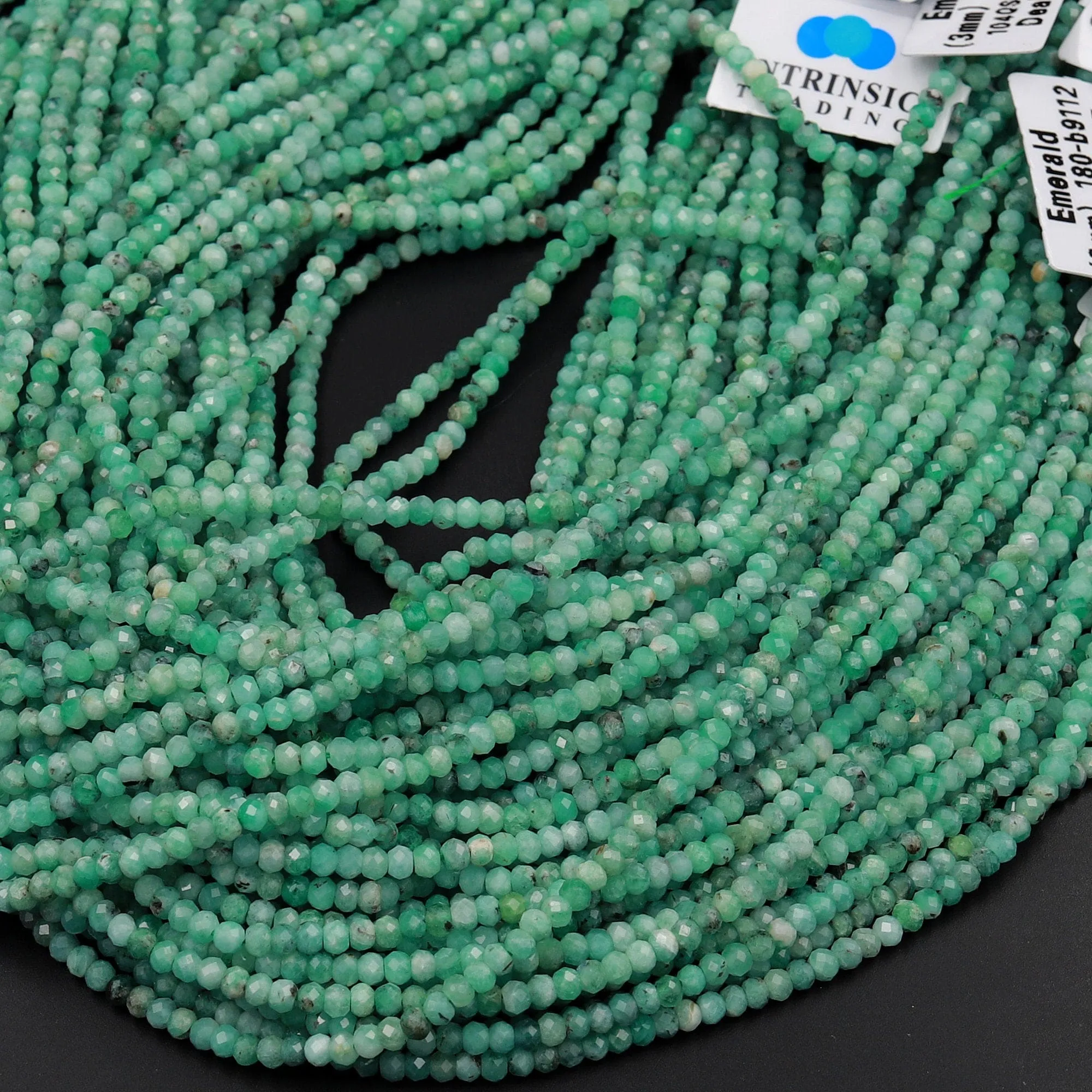 AA Real Genuine Natural Green Emerald Gemstone Faceted 3mm Rondelle Beads Laser Diamond Cut Gemstone May Birthstone 15.5" Strand