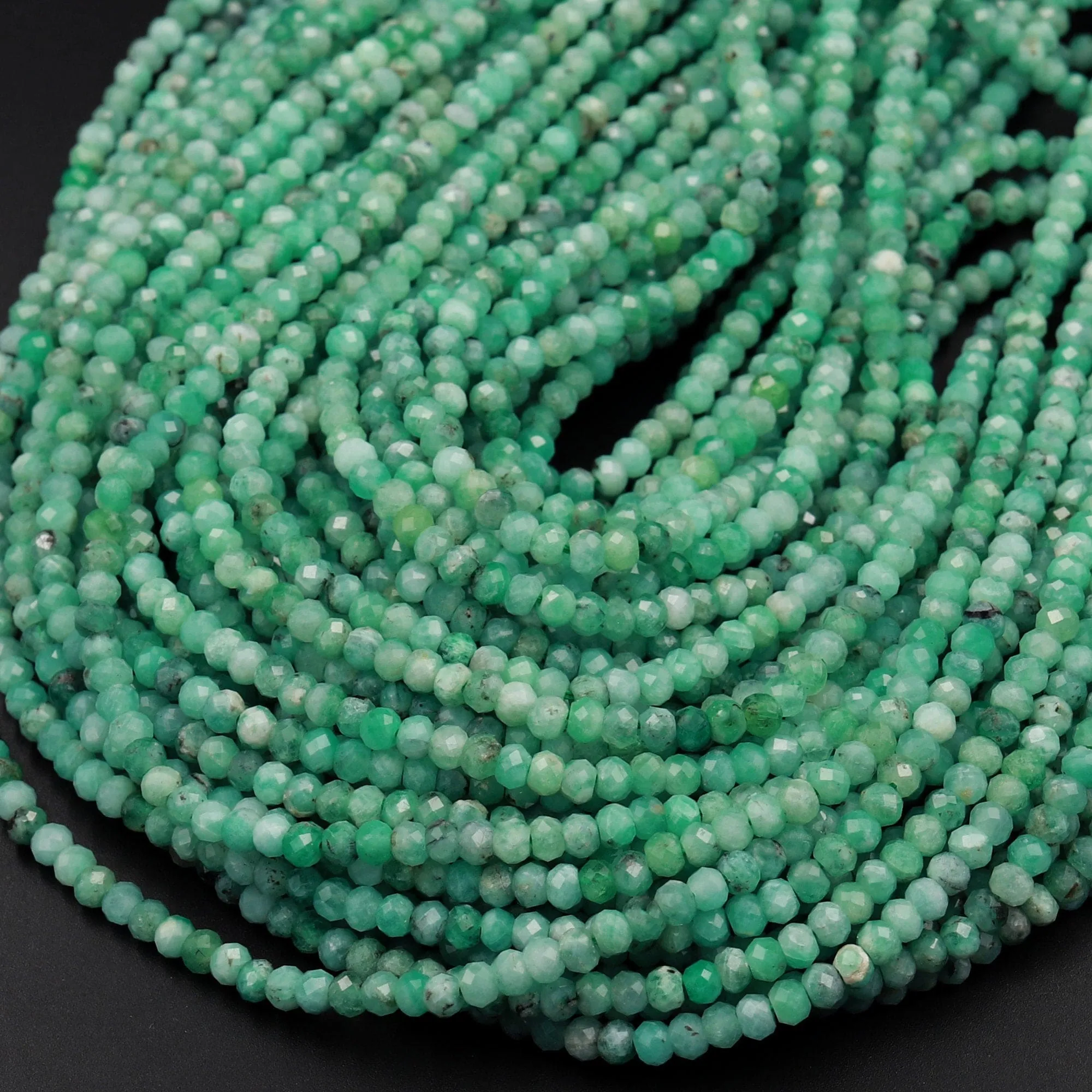 AA Real Genuine Natural Green Emerald Gemstone Faceted 3mm Rondelle Beads Laser Diamond Cut Gemstone May Birthstone 15.5" Strand