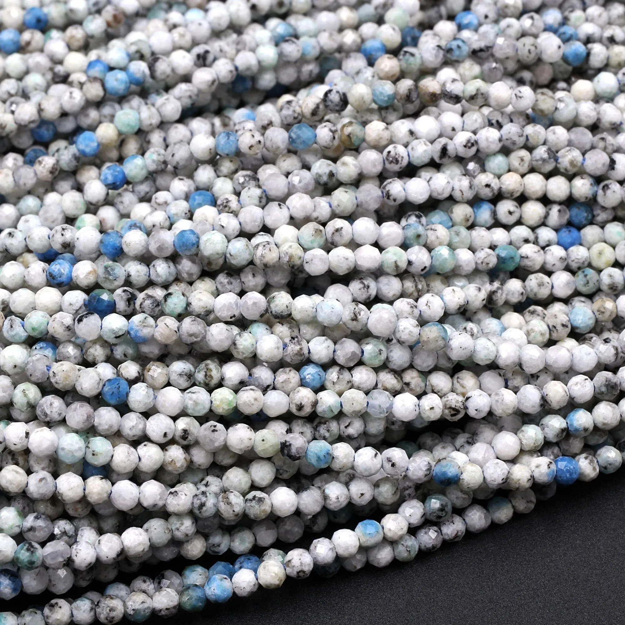 AA Real Genuine Rare K2 2mm Faceted Round Beads from Pakistan Afghanistan Sparkling Laser Diamond Cut Gemstone 16" Strand