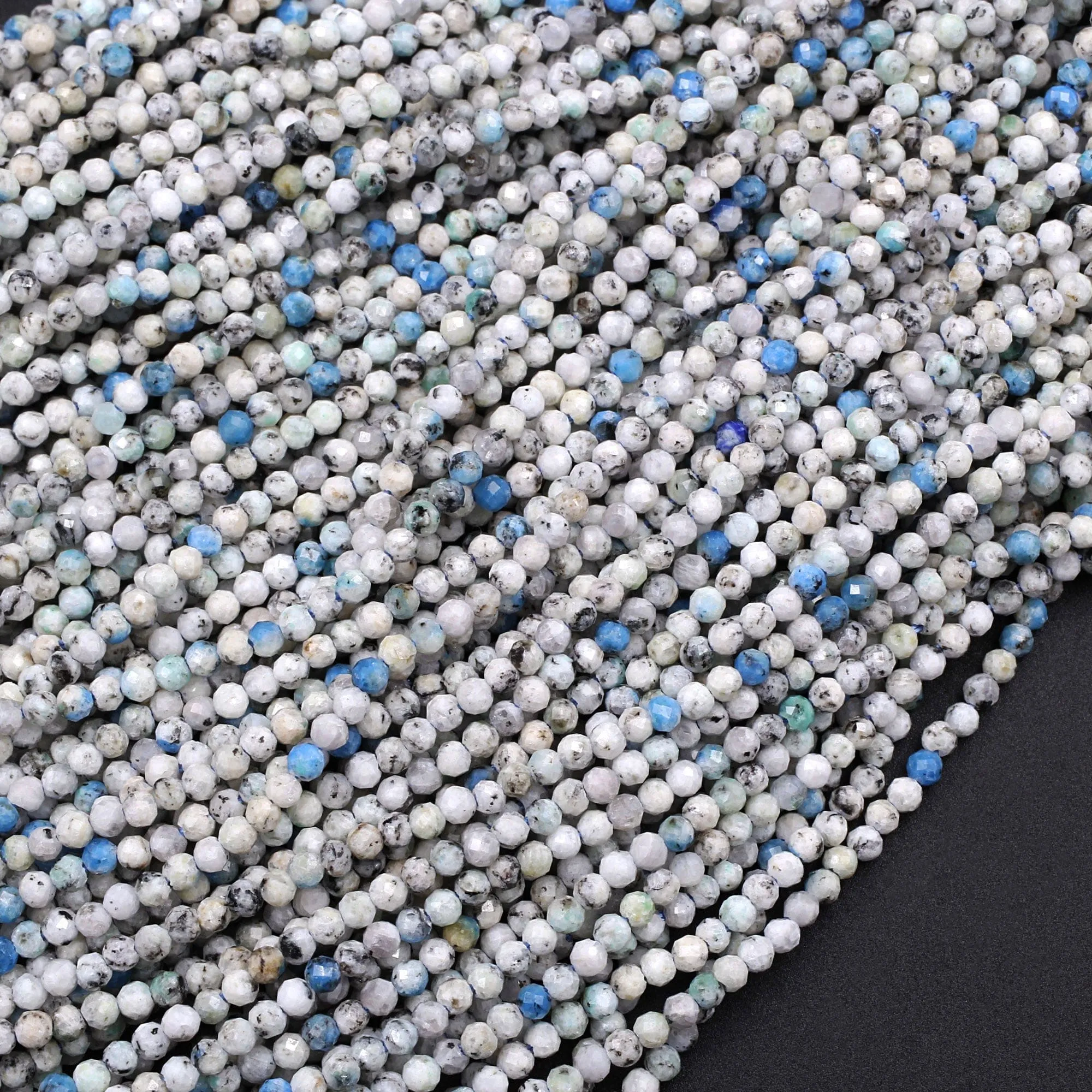 AA Real Genuine Rare K2 2mm Faceted Round Beads from Pakistan Afghanistan Sparkling Laser Diamond Cut Gemstone 16" Strand