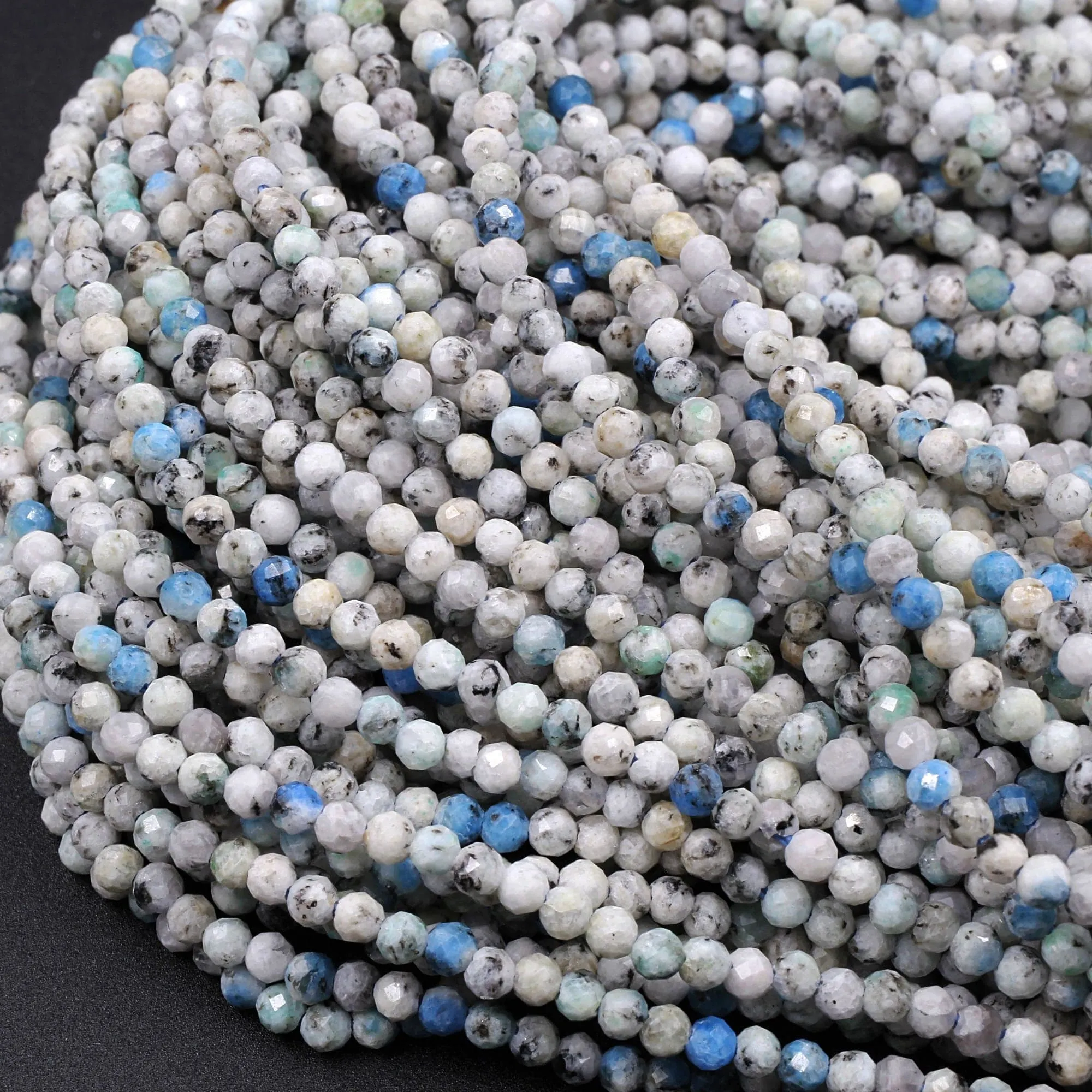 AA Real Genuine Rare K2 2mm Faceted Round Beads from Pakistan Afghanistan Sparkling Laser Diamond Cut Gemstone 16" Strand