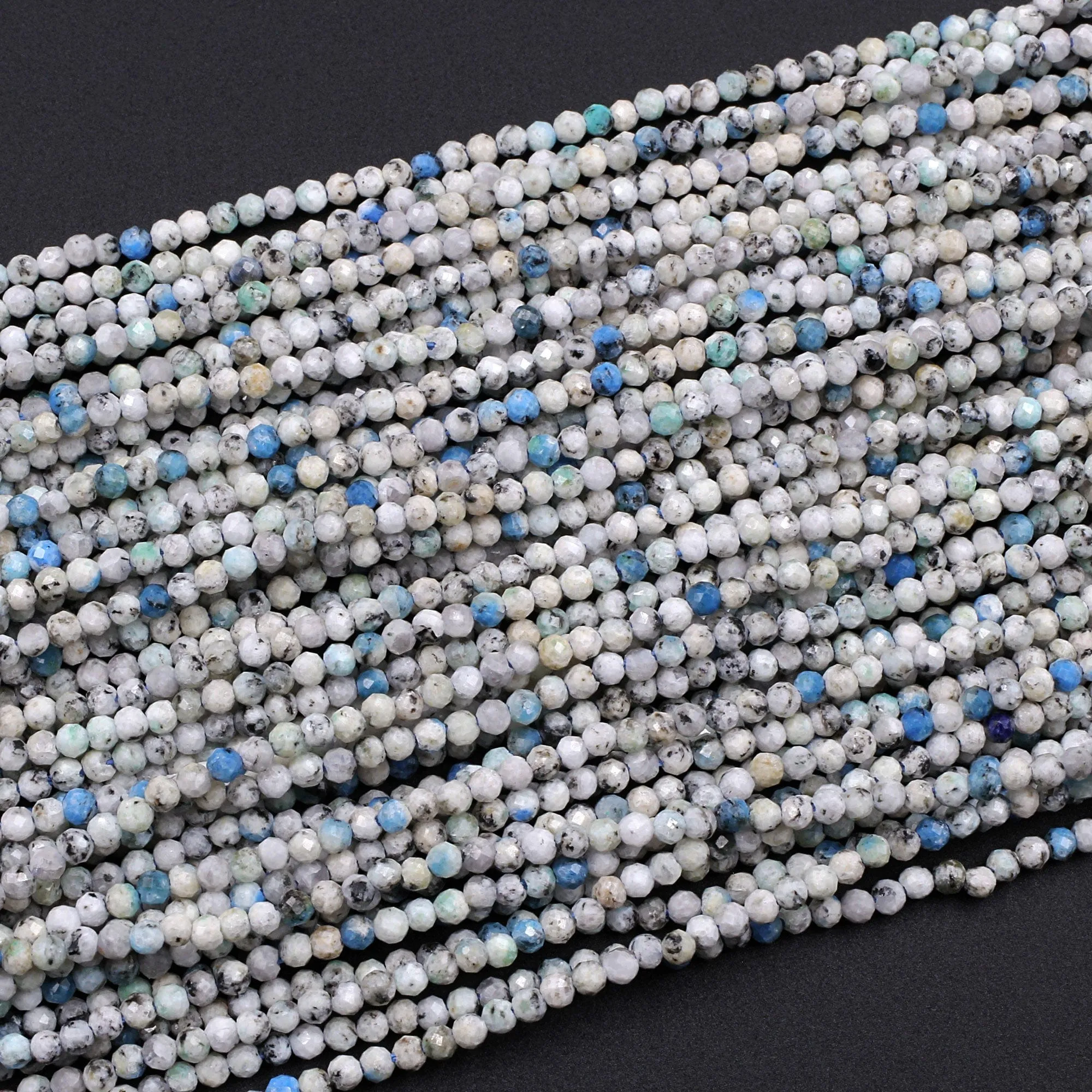 AA Real Genuine Rare K2 2mm Faceted Round Beads from Pakistan Afghanistan Sparkling Laser Diamond Cut Gemstone 16" Strand