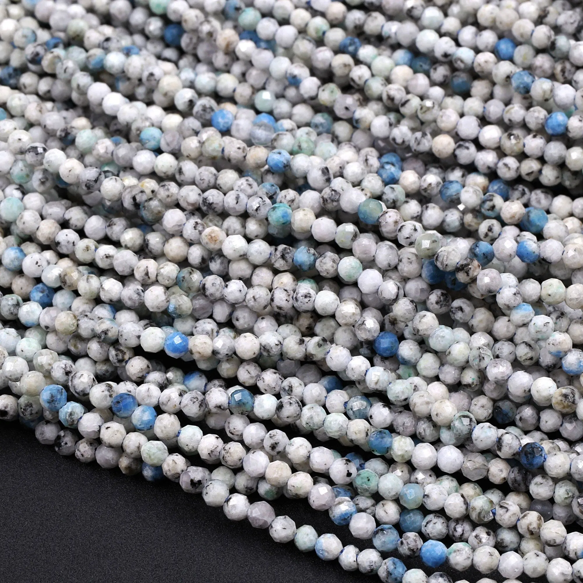 AA Real Genuine Rare K2 2mm Faceted Round Beads from Pakistan Afghanistan Sparkling Laser Diamond Cut Gemstone 16" Strand