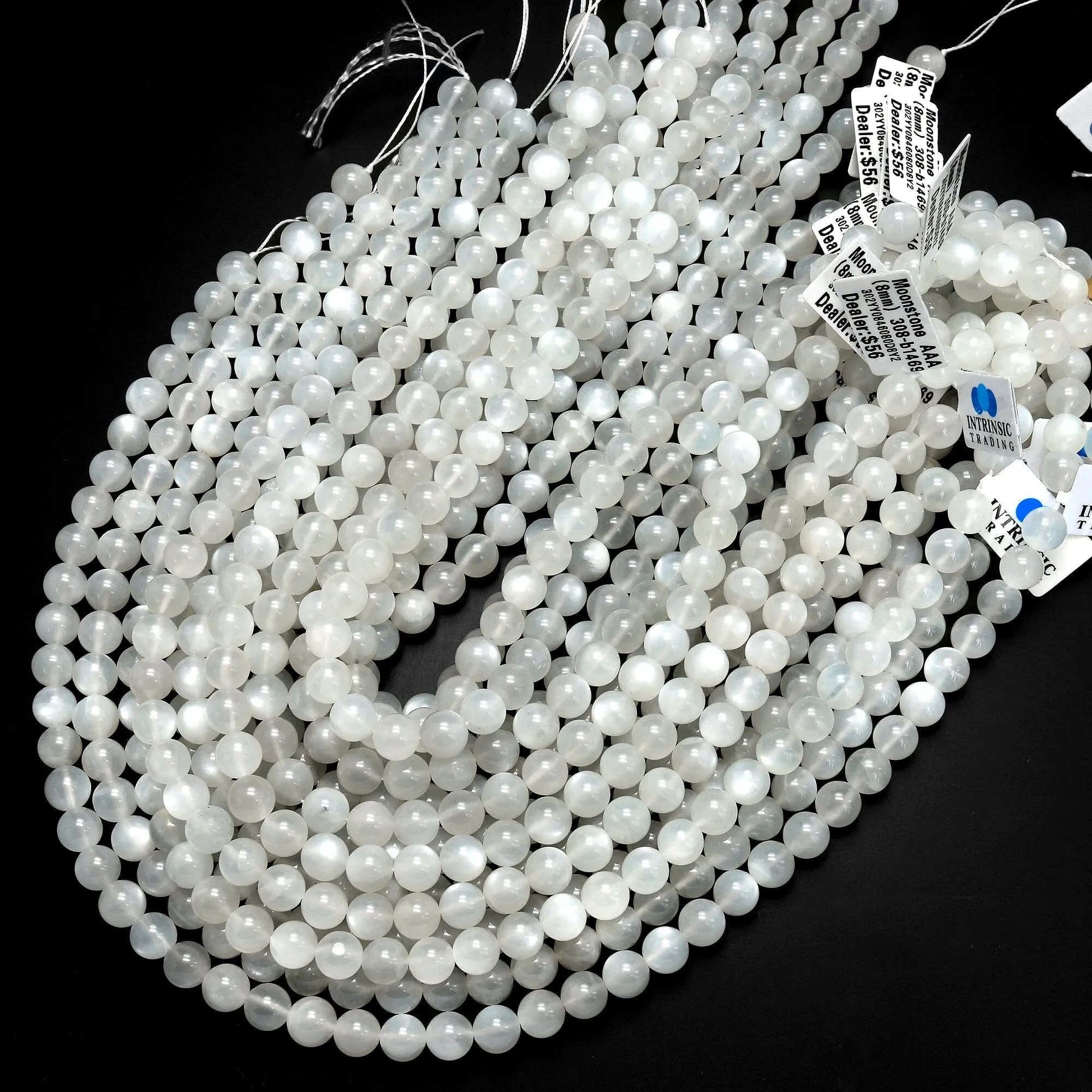 AAA Chatoyant Natural Silvery White Moonstone 4mm 5mm 6mm 8mm 10mm 12mm Round Beads 15.5" Strand