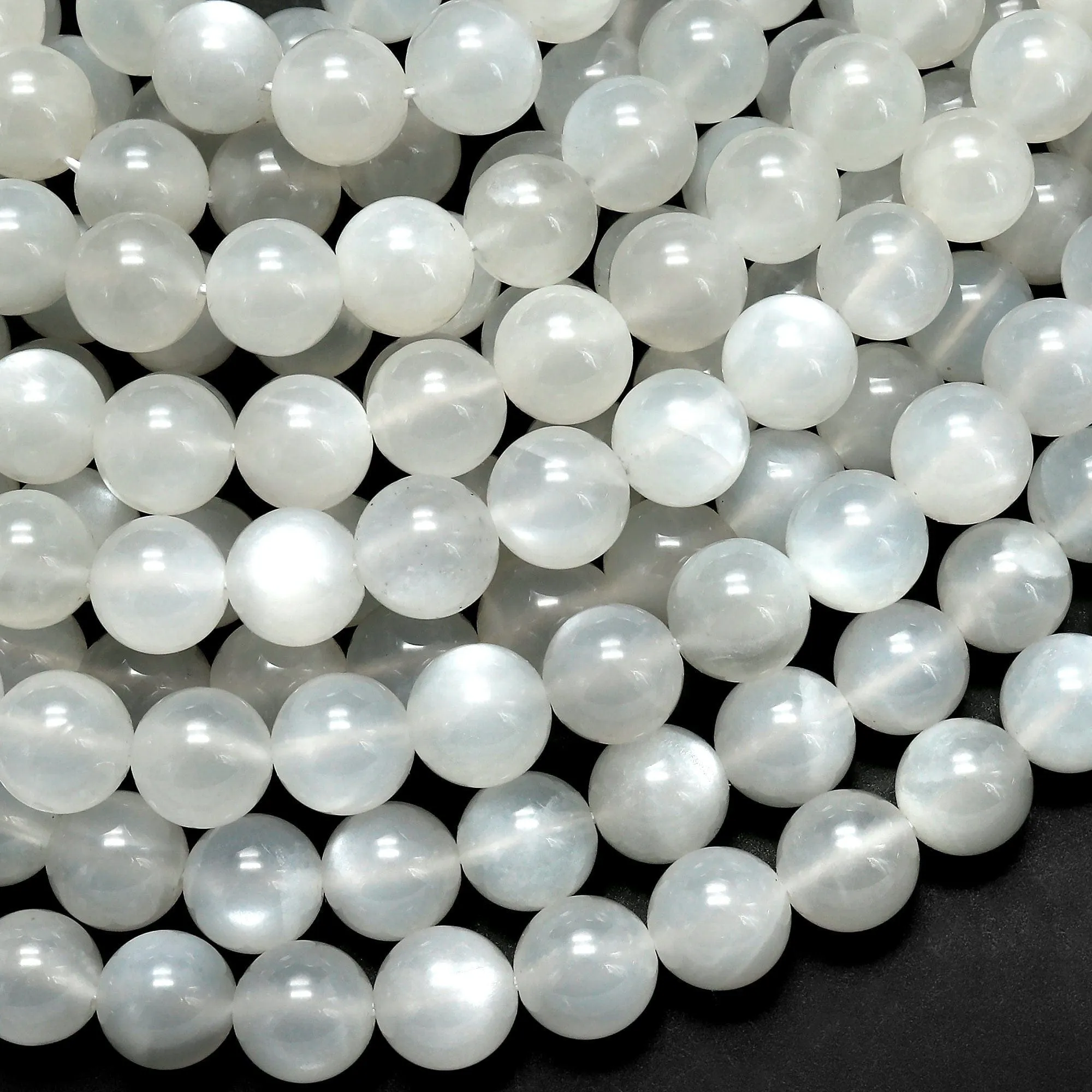 AAA Chatoyant Natural Silvery White Moonstone 4mm 5mm 6mm 8mm 10mm 12mm Round Beads 15.5" Strand