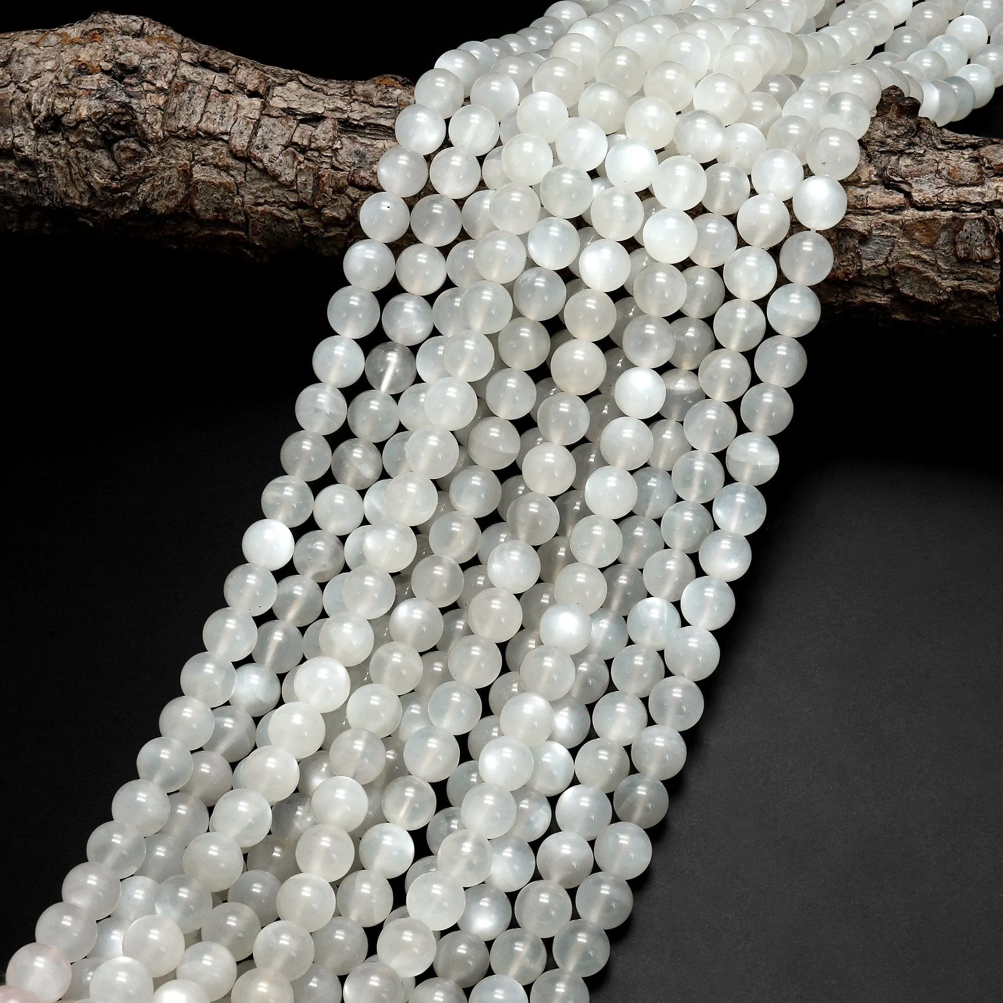 AAA Chatoyant Natural Silvery White Moonstone 4mm 5mm 6mm 8mm 10mm 12mm Round Beads 15.5" Strand