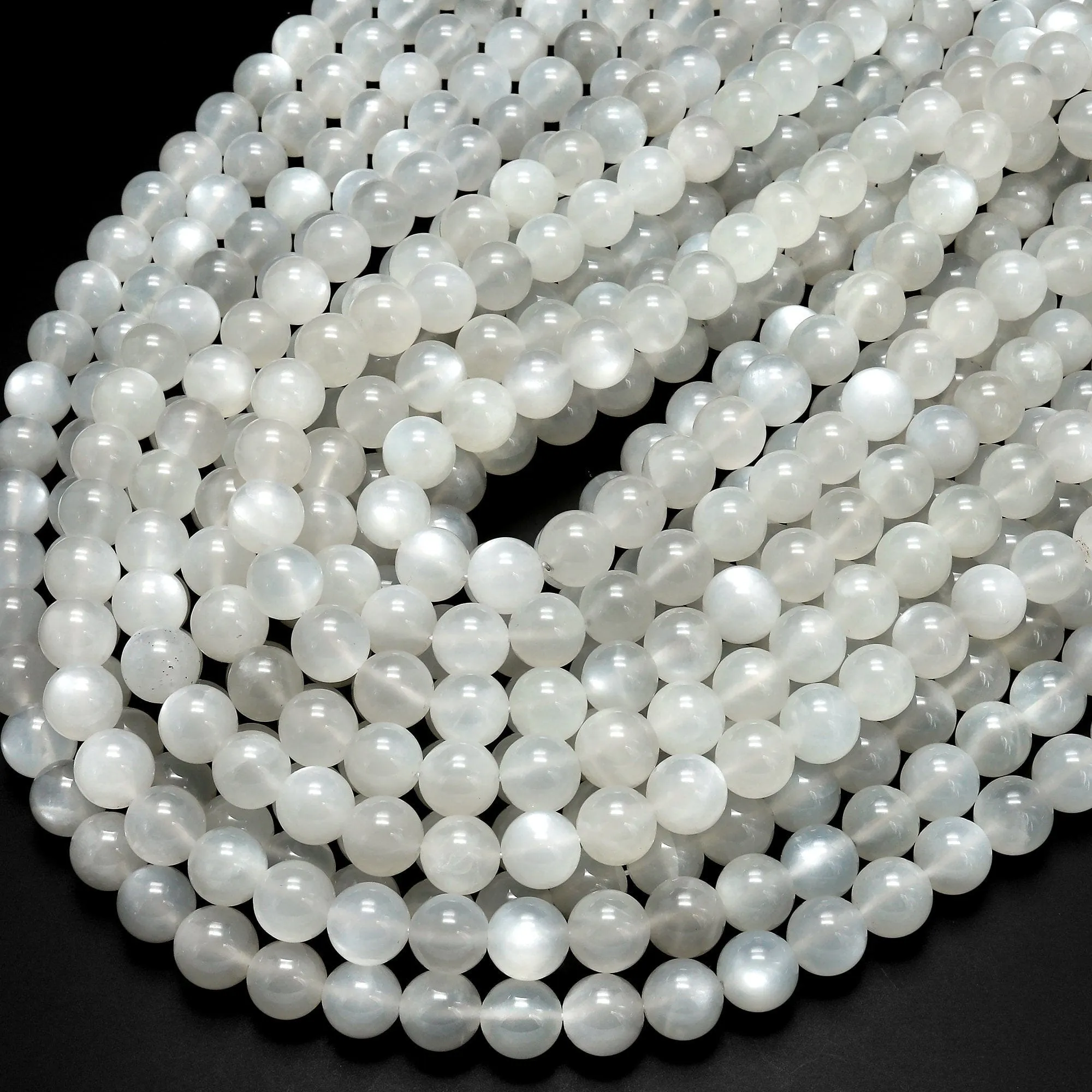 AAA Chatoyant Natural Silvery White Moonstone 4mm 5mm 6mm 8mm 10mm 12mm Round Beads 15.5" Strand