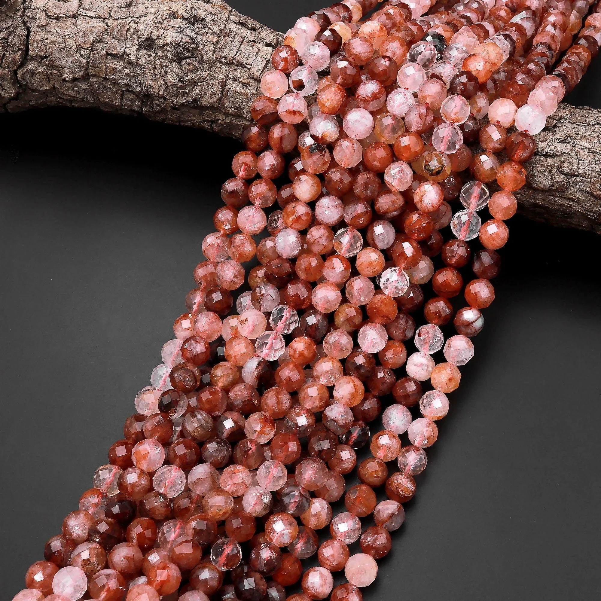 AAA Faceted Natural Red Hematoid Lepidocrocite Quartz 6mm 8mm 10mm Round Beads Rare Red Quartz Crystal Powerful Energy Stone 15.5" Strand