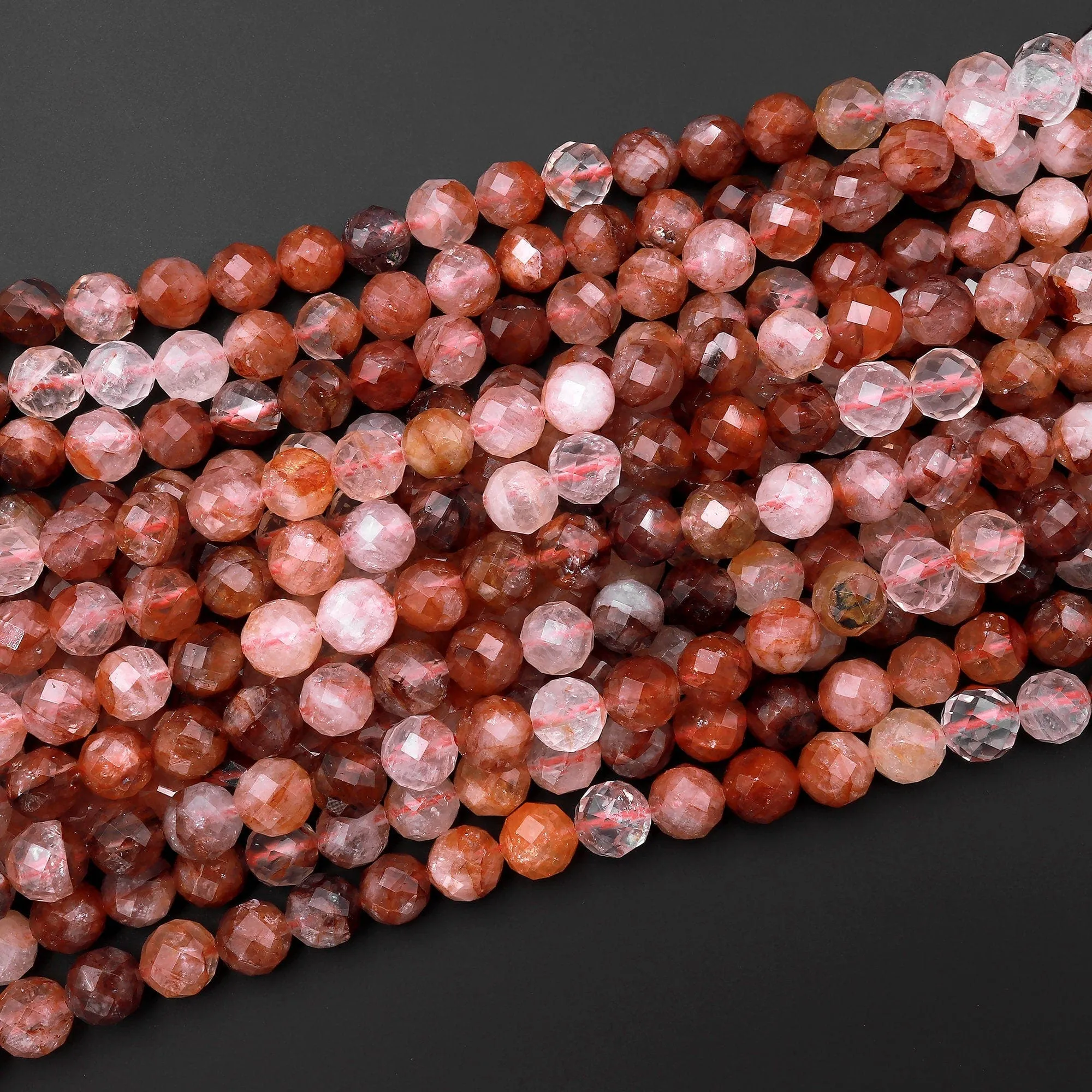 AAA Faceted Natural Red Hematoid Lepidocrocite Quartz 6mm 8mm 10mm Round Beads Rare Red Quartz Crystal Powerful Energy Stone 15.5" Strand