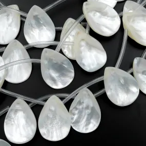 AAA Iridescent Natural White Mother of Pearl Teardrop Beads 25mm 30mm