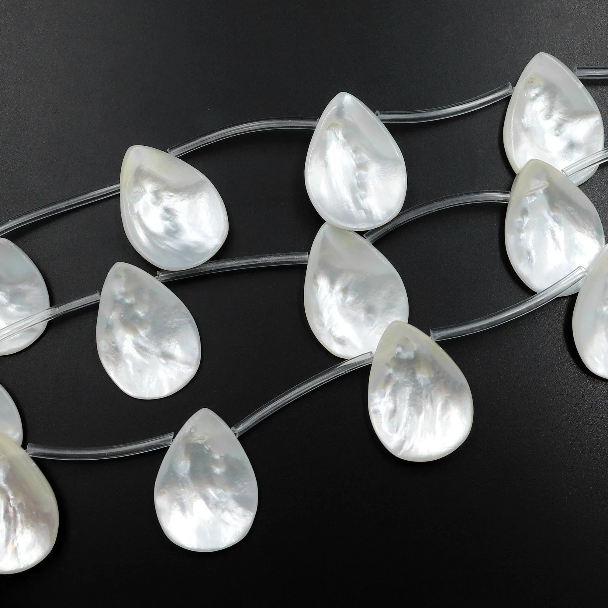 AAA Iridescent Natural White Mother of Pearl Teardrop Beads 25mm 30mm