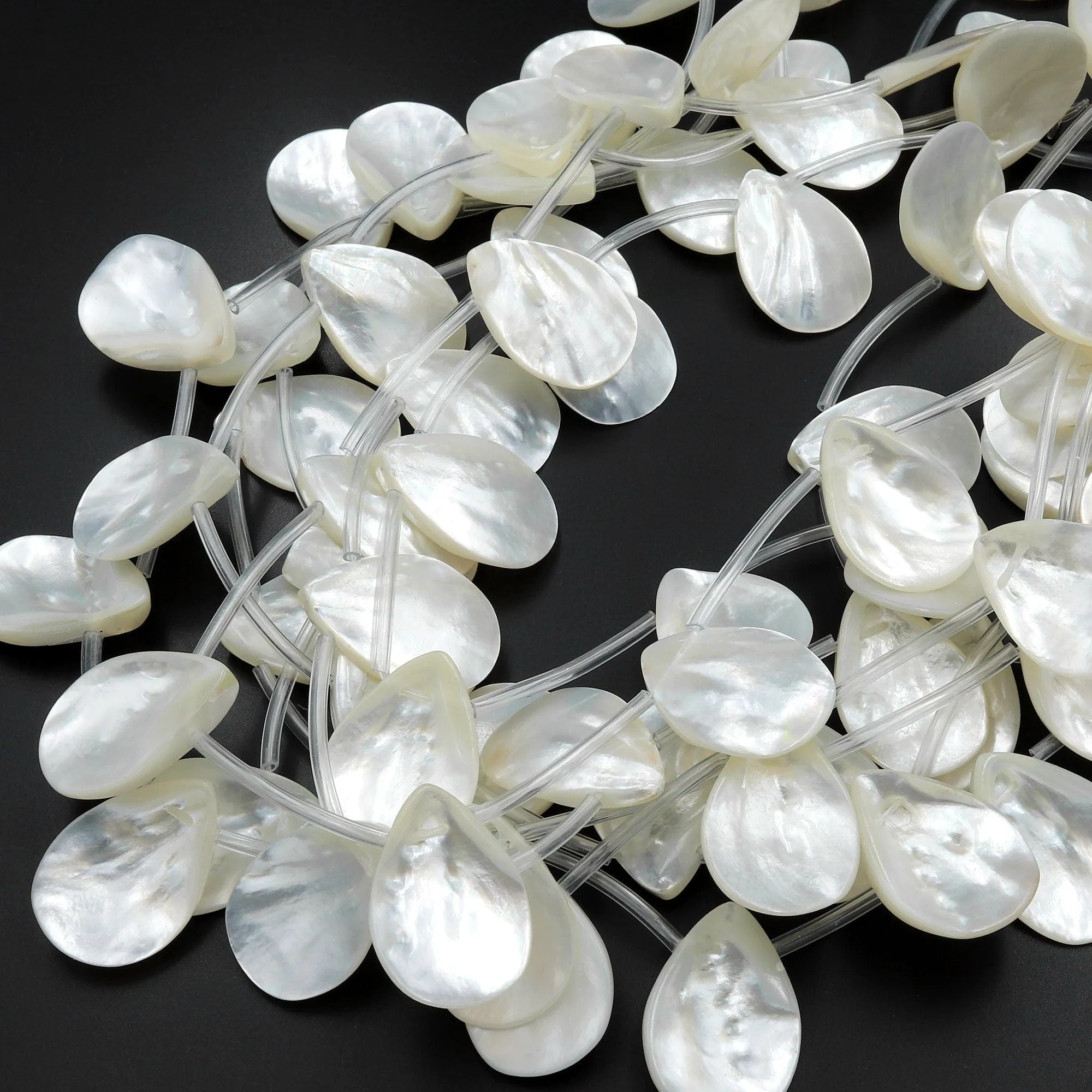 AAA Iridescent Natural White Mother of Pearl Teardrop Beads 25mm 30mm