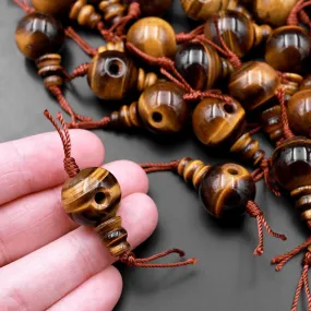 AAA Large 16mm Natural Gemstone Guru Tiger's Eye Beads Three Holes T-Beads Mala Making 3 Holes Prayer Beads Cones